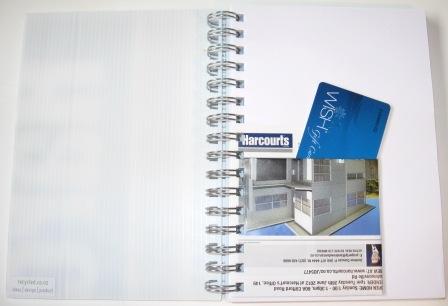 Harcourts sign recycled into notebooks by recycled.co.nz